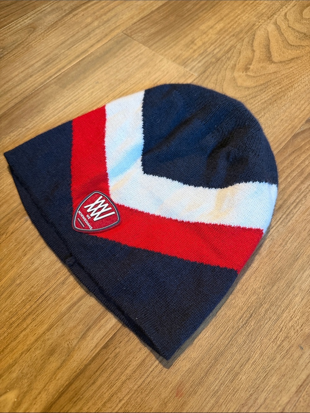 We Norwegians Navy, Red & White Striped Beanie Ski Hat